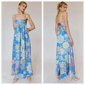 Free People Botanical Floral Maxi Dress Blue